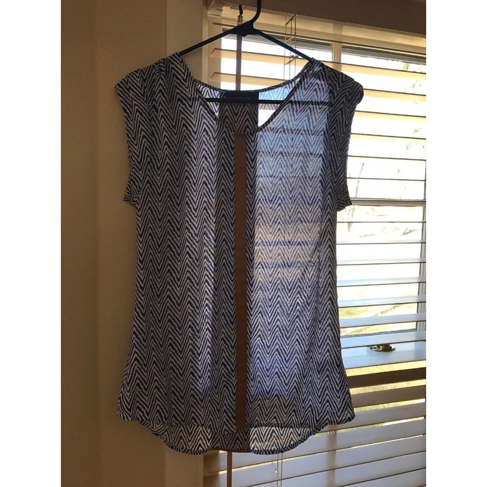 THML Blue White Sleeveless Blouse Top Sz XS
